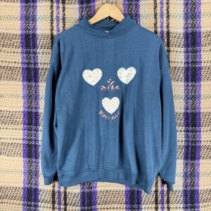 Vintage Lady‎ Foot Locker Sweatshirt Womens Medium Hearts Mock Neck Fleece 90s